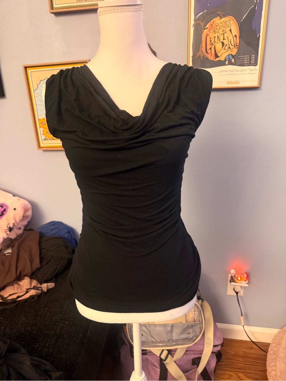 Express Black Draped Cowl Neck Tank Top